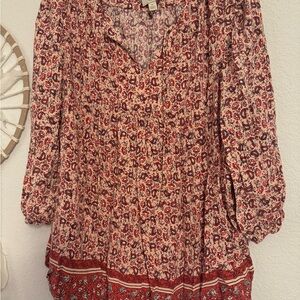 St. John's Bay Red Puff Sleeve Blouse with Ruffled Style